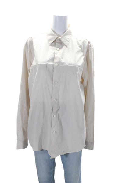 Theory Women's Collared Long Sleeves Button Down Shirt Beige Size L