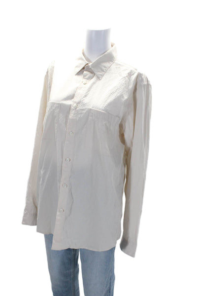 Theory Women's Collared Long Sleeves Button Down Shirt Beige Size L