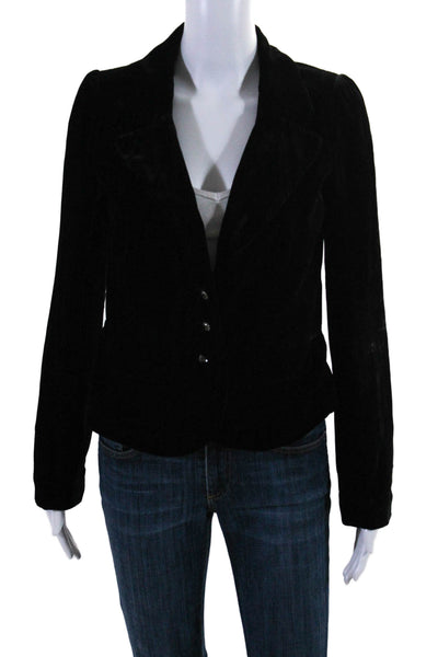 Juicy Couture Womens Collared Long Sleeve Button Up Blazer Jacket Black Size 4