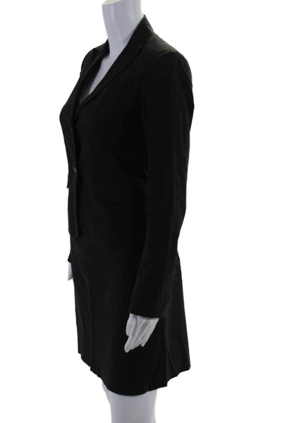 Theory Womens Cotton V-Neck Peak Collar Button Up Skirt Suit Black Size 2 4