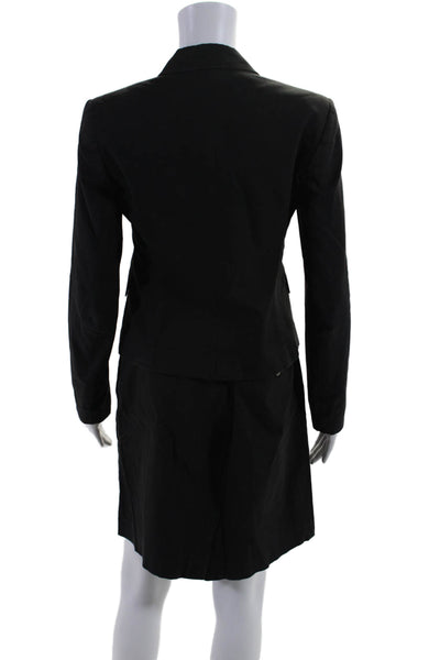 Theory Womens Cotton V-Neck Peak Collar Button Up Skirt Suit Black Size 2 4