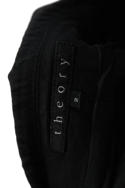 Theory Womens Cotton V-Neck Peak Collar Button Up Skirt Suit Black Size 2 4