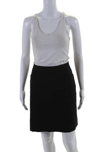 Theory Womens Cotton V-Neck Peak Collar Button Up Skirt Suit Black Size 2 4