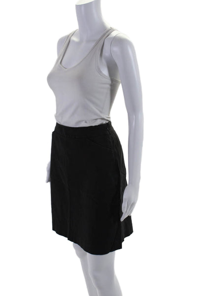 Theory Womens Cotton V-Neck Peak Collar Button Up Skirt Suit Black Size 2 4