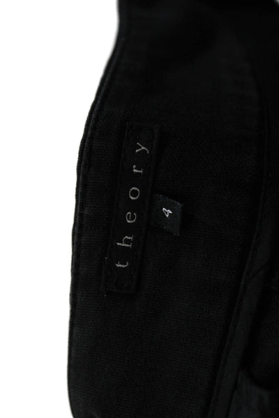 Theory Womens Cotton V-Neck Peak Collar Button Up Skirt Suit Black Size 2 4