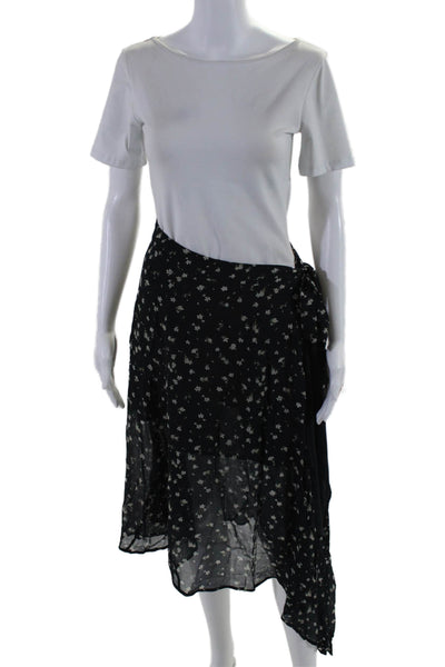 Rag & Bone Womens Floral Printed Midi Wrap Skirt Navy Blue White Size 2