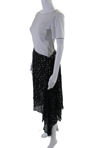 Rag & Bone Womens Floral Printed Midi Wrap Skirt Navy Blue White Size 2