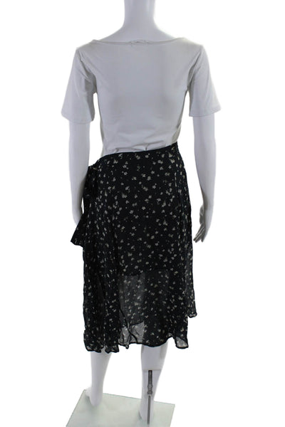 Rag & Bone Womens Floral Printed Midi Wrap Skirt Navy Blue White Size 2