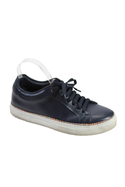 Paul Smith Mens Round Toe Leather Lace Up Rubber Sole Sneakers Navy Blue Size 40