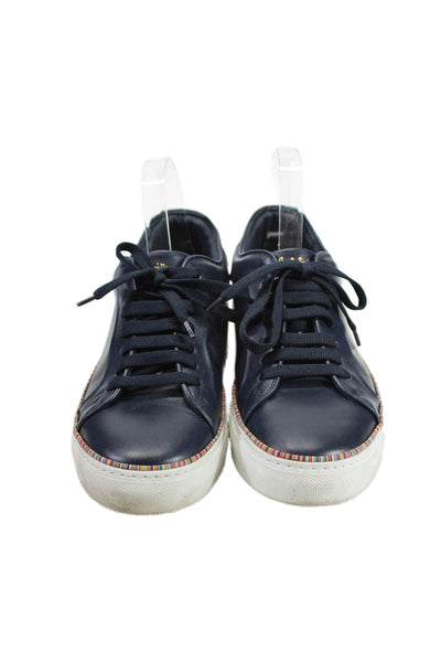 Paul Smith Mens Round Toe Leather Lace Up Rubber Sole Sneakers Navy Blue Size 40