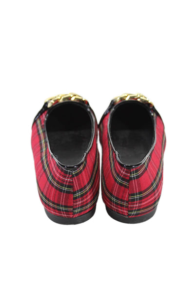 Steve Madden Womens Slip On Check Print Flat Shoes Red Black Size 5 US