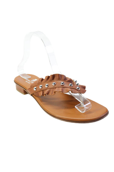 Clorinda Antinori Womens Leather Studded Thong Sandals Brown Size  38 7