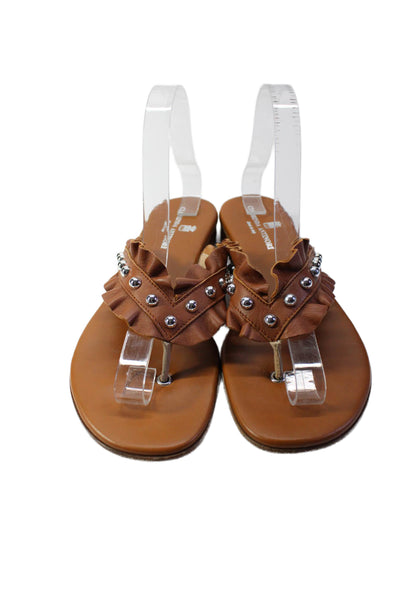 Clorinda Antinori Womens Leather Studded Thong Sandals Brown Size  38 7