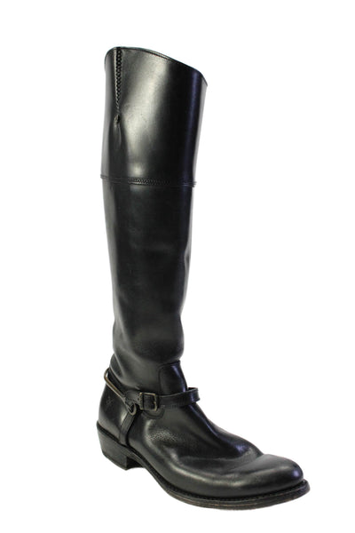 Frye Womens Side Zip Buckle Strap Knee High Boots Black Leather Size 6