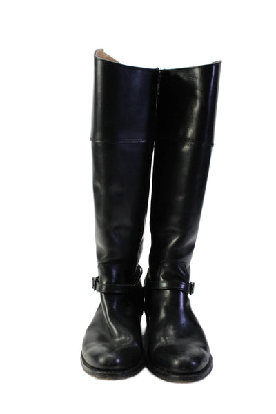 Frye Womens Side Zip Buckle Strap Knee High Boots Black Leather Size 6