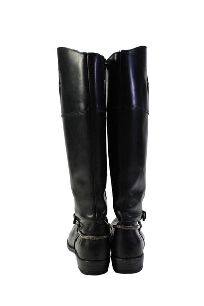 Frye Womens Side Zip Buckle Strap Knee High Boots Black Leather Size 6