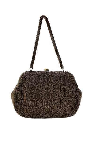 Bloomingdales Womens Single Strap Kisslock Framed Beaded Pouch Handbag Brown