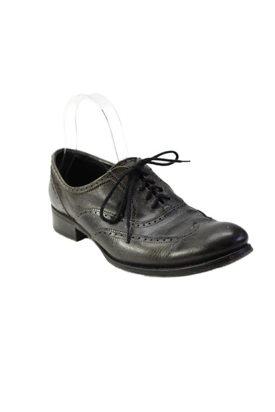 N.D.C. Womens Leather Round Toe Lace Up Oxfords Flats Black Size 39 9