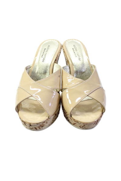 Andrea Carrano Womens Patent Leather Slide On Wedge Sandals Nude Size 37 7