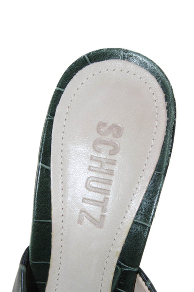 Schutz Womens Textured Pointed Toe Slide On Mules Heels Green Size 6.5B