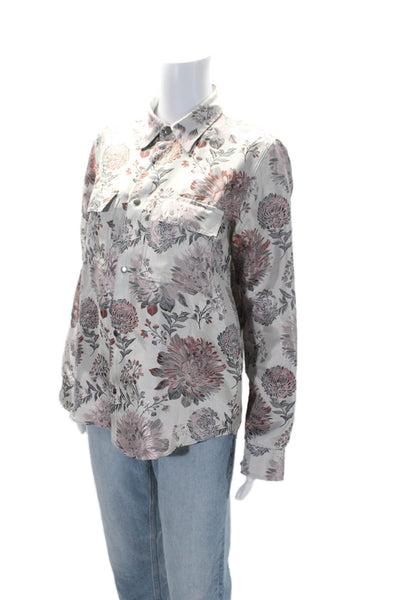 Reality Studio Womens Textured Floral Print Snap Buttoned Shirt Beige Size M