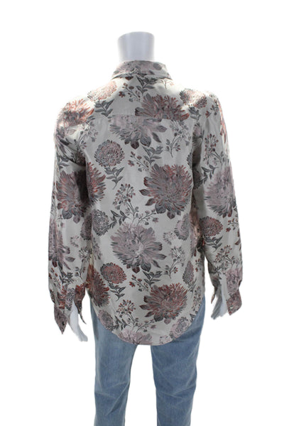 Reality Studio Womens Textured Floral Print Snap Buttoned Shirt Beige Size M