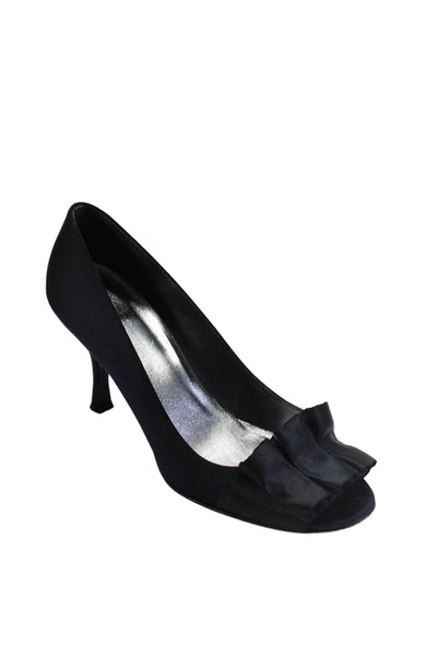 Stuart Weitzman Womens Textured Ruffle Open Toe Sleek Pumps Black Size 7.5M