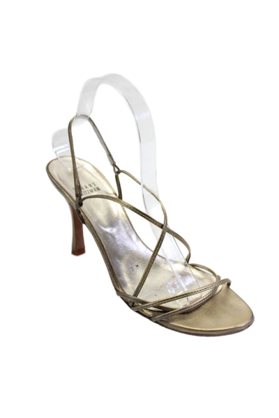 Stuart Weitzman Womens Open Toe Strappy Metallic Heeled Sandals Bronze Size 7M