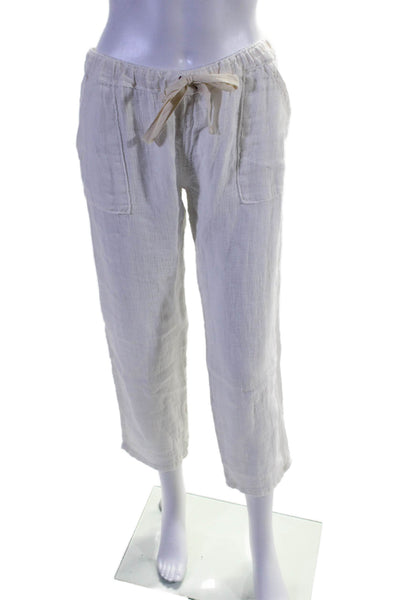 Sunday Tropez Womens Mid Rise Drawstring Open Linen Knit Pants White Size Medium