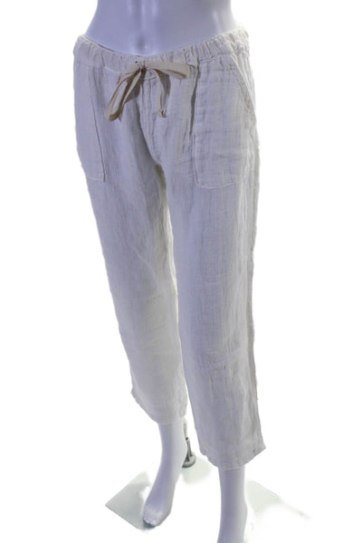 Sunday Tropez Womens Mid Rise Drawstring Open Linen Knit Pants White Size Medium