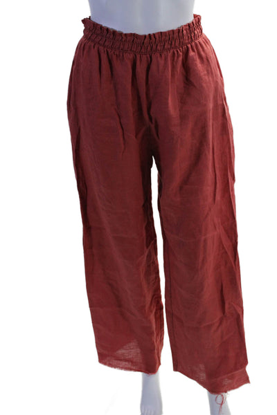 Parentezi Womens Elastic Waistband Straight Leg Linen Pants Red Size Small