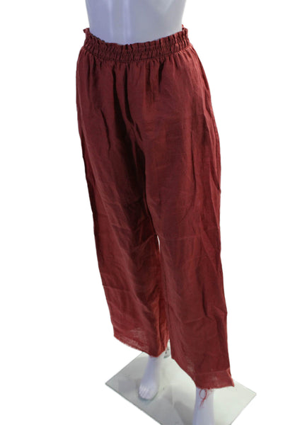 Parentezi Womens Elastic Waistband Straight Leg Linen Pants Red Size Small