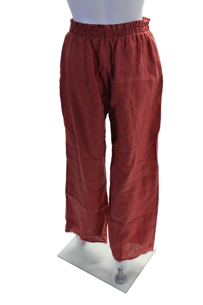 Parentezi Womens Elastic Waistband Straight Leg Linen Pants Red Size Small