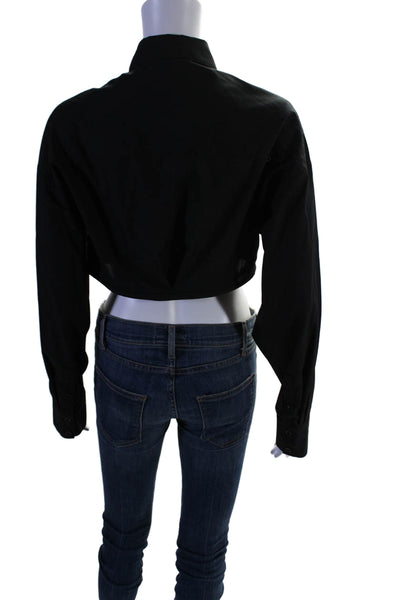 Kimberly Taylor Womens Long Sleeve Collared Cropped Wrap Shirt Black Size Medium