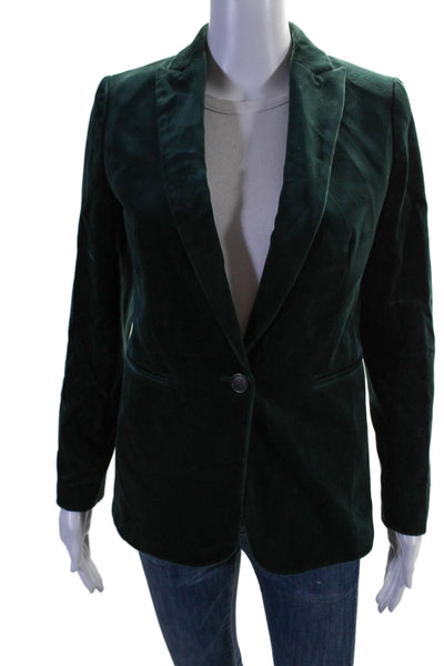 J Crew Womens Cotton Velvet Textured Collar Button Blazer Green Size 00