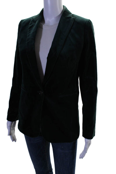 J Crew Womens Cotton Velvet Textured Collar Button Blazer Green Size 00