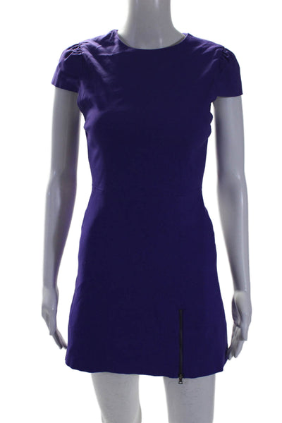 Alice + Olivia Womens Round Neck Short Sleeve Zip Up Dress Purple Size 0