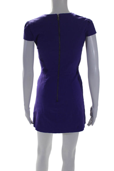 Alice + Olivia Womens Round Neck Short Sleeve Zip Up Dress Purple Size 0