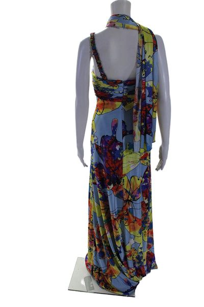 Beyond Womens Satin Textured Beaded Sweetheart Neckline Graphic Print Gown Blue