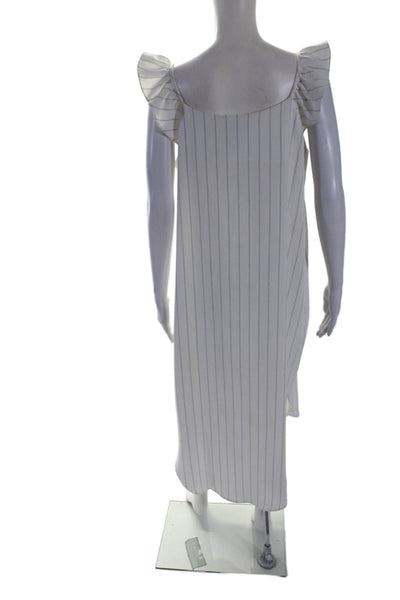 Hatch Womens Button Front Sleeveless Pinstriped Midi Dress White Blue Size 2