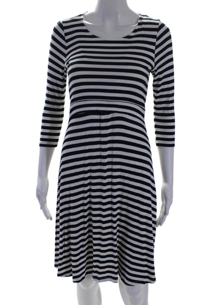 Seraphine Womens 3/4 Sleeve Scoop Neck Striped Shirt Dress White Navy Size 6