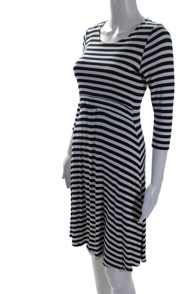 Seraphine Womens 3/4 Sleeve Scoop Neck Striped Shirt Dress White Navy Size 6