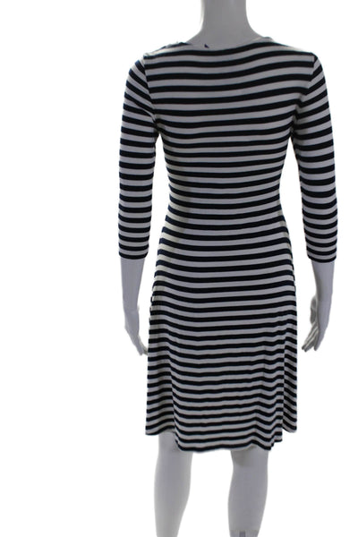 Seraphine Womens 3/4 Sleeve Scoop Neck Striped Shirt Dress White Navy Size 6