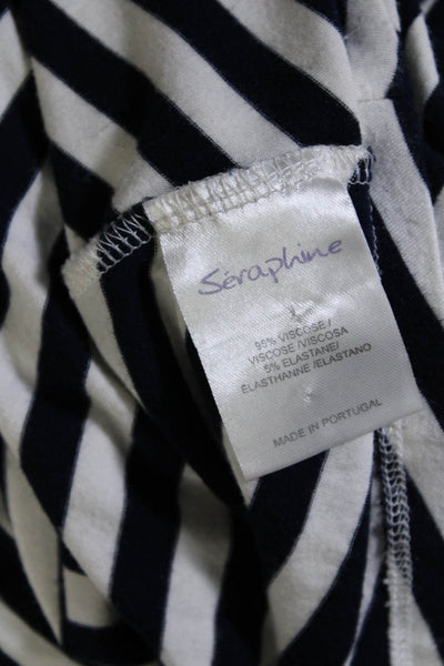 Seraphine Womens 3/4 Sleeve Scoop Neck Striped Shirt Dress White Navy Size 6