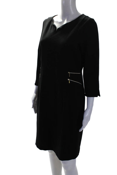 Seraphine Womens Back Zip 3/4 Sleeve V Neck Shift Dress Black Size 6