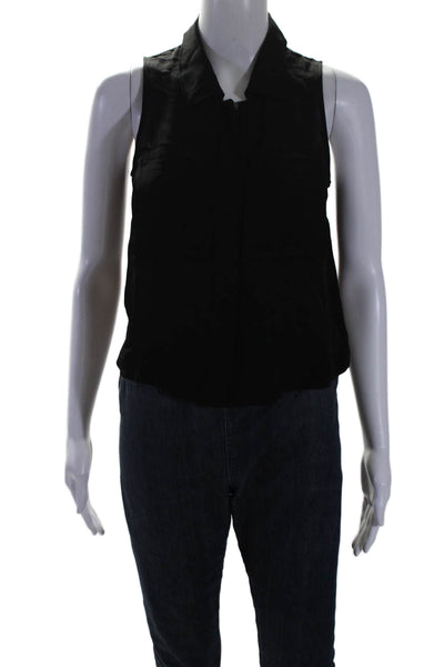 Theory Womens Silk Sleeveless Hidden Zip Closure Collared Blouse Black Size P