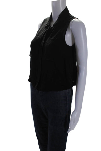 Theory Womens Silk Sleeveless Hidden Zip Closure Collared Blouse Black Size P