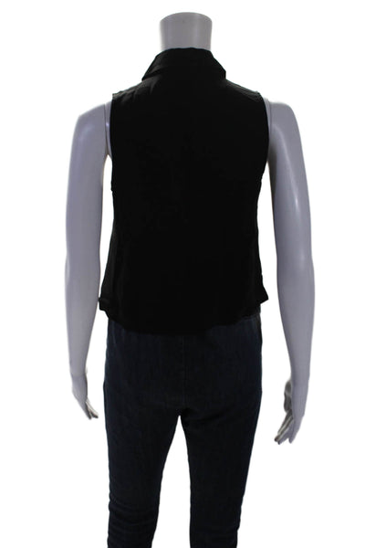 Theory Womens Silk Sleeveless Hidden Zip Closure Collared Blouse Black Size P