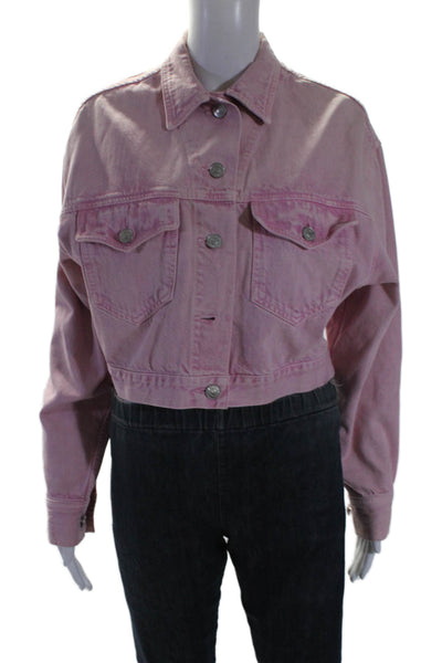 Isabel Marant Etoile Womens Cotton Cropped Button Down Denim jacket Pink Size 34