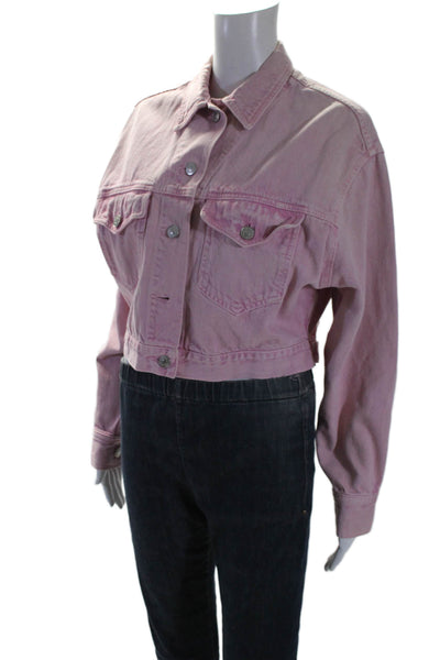 Isabel Marant Etoile Womens Cotton Cropped Button Down Denim jacket Pink Size 34